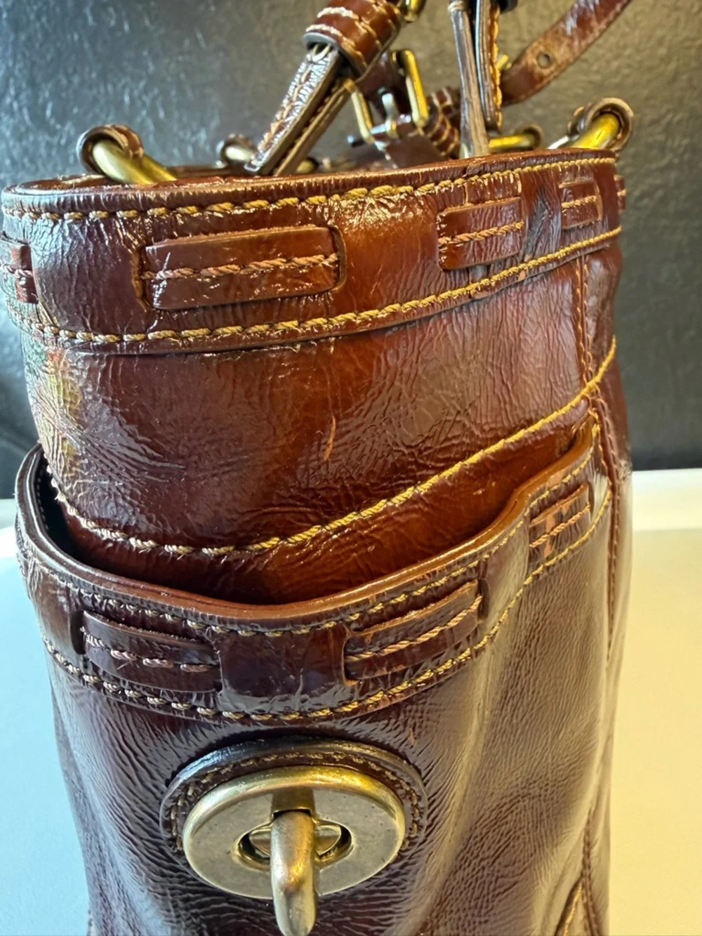 Coach Patent Leather Shoulder Tote with Gold Hardware! #11500 - Picture 3 of 16